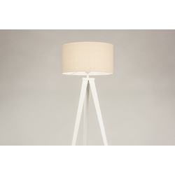 Stehleuchte Laendlich Modern Stoff Metall Weiss Matt Beige Sand Rund