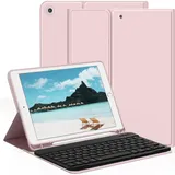 aoub Hülle mit Tastatur für iPad 9./8./ 7. Generation, Kabellose QWERTZ Tastatur Hülle mit Stifthalter für iPad 10,2 Zoll 2021/2020/2019, Rosa