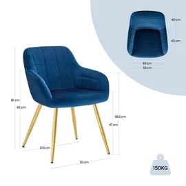 Woltu Esszimmerstuhl Samt Blau/Gold 4er Set