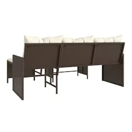 vidaXL Gartensofa in L-Form mit Tisch und Kissen Braun Poly Rattan
