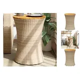 vidaXL Garten-Beistelltisch Trommelform Beige Poly Rattan Massivholz