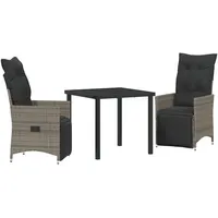 VidaXL 3-teiliges Garten-Esszimmer-Set mit Kissen Grau Polyrattan