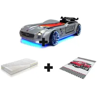 Aileenstore Autobett Kinderbett "Rio Roadster" LED Sound Sportsitze Lattenrost Spoiler 90x190 cm