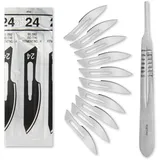 Set - 10 Stück sterile Skalpellklingen Figur 24 aus Karbonstahl - Ersatzklingen + 1 x Shehadeh - Skalpell-Halter - Edelstahl