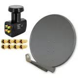 PremiumX DELUXE 100 cm Anthrazit Sat Antenne Satelliten Schüssel Spiegel Alu mit einem Quad LNB 4 Teilnehmer für den Direktanschluss mit F-Stecker