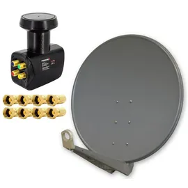 PremiumX DELUXE 100 cm Anthrazit Sat Antenne Satelliten Schüssel Spiegel Alu mit einem Quad LNB 4 Teilnehmer für den Direktanschluss mit F-Stecker