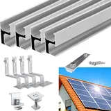 Warmfay Solarmodul Halterung Ziegeldach, Photovoltaik Halterung Ziegeldach Befestigungssystem 115CM Montageschiene Dachhaken für 4 Module, Solarpanel Halterung Ziegeldach für 30mm Dicke Solarmodule