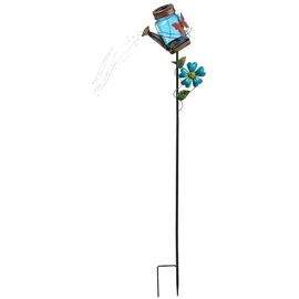 MARELIDA LED Solar Gießkanne mit Schmetterling Wasserfalleffekt Gartenstecker Solarglas