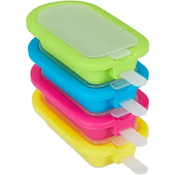 Relaxdays Relaxdays Eisformen 4er Set, Silikon, Eis am Stiel, Wassereis, Speiseeis, BPA frei, Stieleisform, grün/blau/pink/gelb