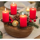 Romadedi Adventskranz Holz Kerzenhalter Adventsgesteck:Rund Holzschale Mit 4 Kerzenständer Für Stumpenkerzen Adventskranz Deko Weihnachten Adventsschale Dekoschale Für Advent Weihnachtsdeko, 25cm