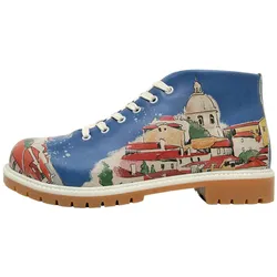 Stiefel DOGO "Damen Damen Shortcut Boots These Are Ma Nuts 36 Damen Shortcut", Damen, Gr. 39, Normalschaft, bunt (blau, gelb), Lederimitat, Schuhe, Vegan