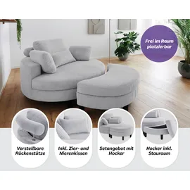 Atlantic Home Collection Loveseat Ravi 114 x 71 x 154 cm Grau mit Stauraumhocker und 4 Zierkissen