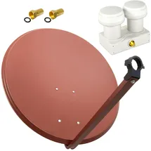 PremiumX Satelliten-Komplettanlage 80cm Satellitenschüssel Rot Single LNB Monoblock Astra 19,2 Hotbird 13, 2 SAT für 1 Teilnehmer