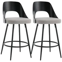 WAHSON OFFICE CHAIRS Barhocker 2er Set Barhocker mit Holzrücken -Leinen, armfrei für Küche/Wohnzimmer grau