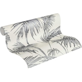 A.S. Création Livingwalls Vliestapete Metropolitan Stories Lola Paris Tapete mit Palmenprint in Dschungel Optik 10,05 m x 0,53 m grau metallic weiß Made in Germany 369192 36919-2