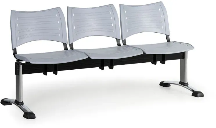 Kunststoff-Wartezimmerbank, Traversenbank VISIO, 3-sitzer, grau, verchromte Füße