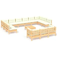 vidaXL 14-tlg. Garten-Lounge-Set mit Creme Kissen Kiefernholz