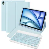 Bettdow Tastatur Hülle für iPad Air 6.Gen M2 2024 11"/ iPad Air 5.Gen 2022/Air 4.Gen 2020, Deutsch QWERTZ Layout Magnetisch Abnehmbarer Tastatur mit Hülle für iPad Air 10,9"/ iPad Air 6 11", Blau