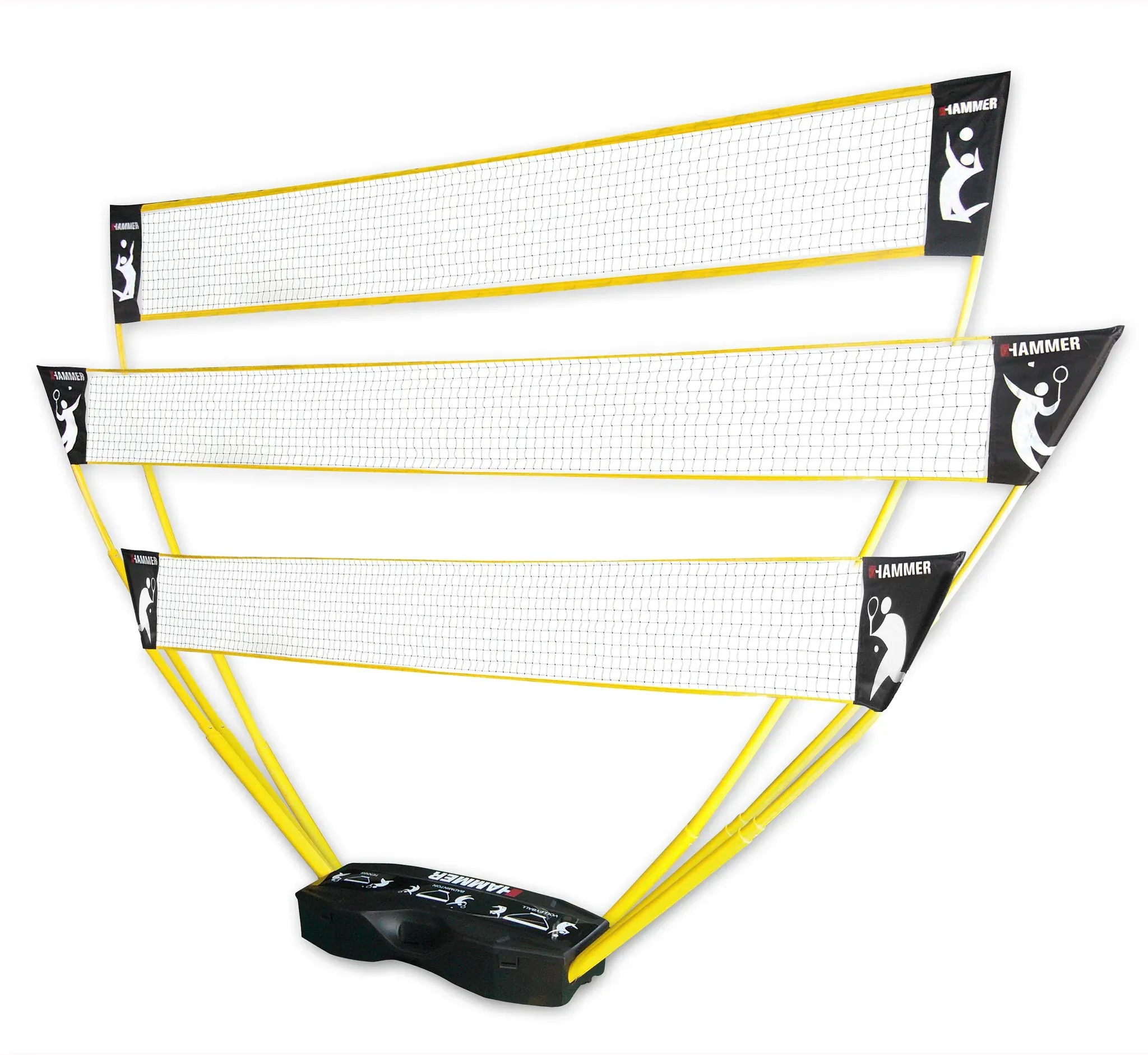Tennisnetz HAMMER Sport-Netze Gr. Variabel, gelb (gelb, schwarz) Sportnetze 3in1 Netz-Set für Badminton, Tennis und Volleyball