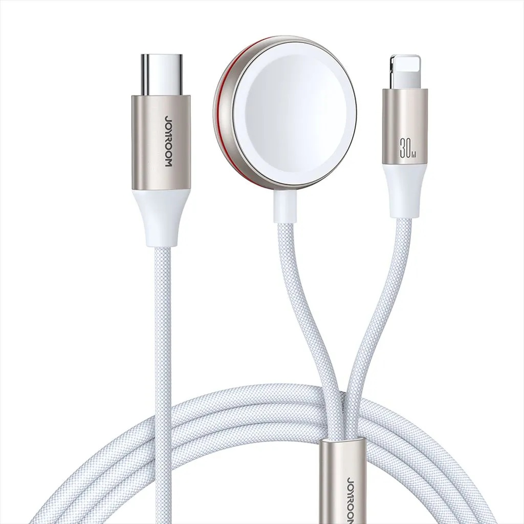 Joyroom 2-in-1 Apple Watch Magnetic Charger & 30W Fast Charging USB-C Cable, 1.5m - White, Wireless Charger, Weiss