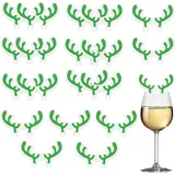 ASSUGO weihnachtselch Glas markierung trinkgläser, 20pcs glasmarkierer Weihnachten weihnachtstisch deko, Weihnachts tischdeko Weinbecher Karten Für Weihnachten weihnachtsglas (geweih deko grün)