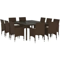 vidaXL 11-tlg. Garten-Essgruppe Poly Rattan-Braun