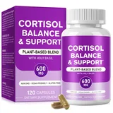 Cortisol Support - 120 Kapseln für 4 Monate - Ashwagandha, Rosenwurz, Holy Basil, Magnesium, L-Theanin, Phosphatidylserin, Vitamin B6 & B12 - für das Hormongleichgewicht - Glutenfrei (1 Stück)