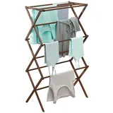 mDesign Wäscheständer aus Bambus – ausziehbarer Turmtrockner mit 3 Ebenen – platzsparender Standtrockner in modernem Design – dunkelbraun