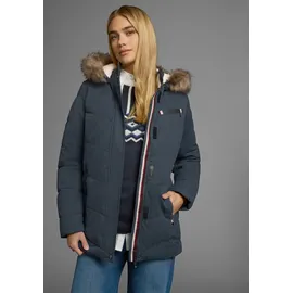 POLARINO Steppjacke POLARINO, Damen, Gr. 46, blau (marine), Obermaterial: 100% Polyester. Besatz: 100% Polyester. Futter: 100% Polyester. Wattierung: 100% Polyester, Strickbündchen, Jacken Steppjacke, mit abnehmbarer Kapuze, mit Fellimitat, viele Taschen