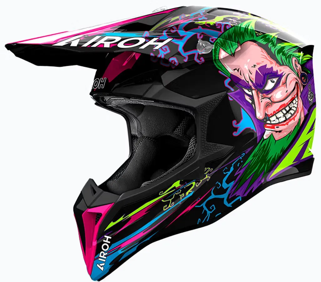 Airoh Wraaap Music, casque de motocross - Noir/Vert/Bleu/Fuchsia - L