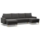 mebligo Ecksofa mit Schlaffunktion, Wendekissen, Sofa U-form BLANK Grau, 294x140cm - Hellgrau