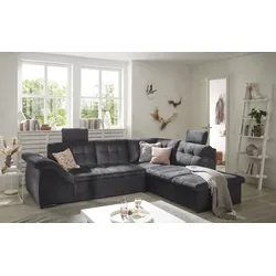 Ecksofa ED EXCITING DESIGN "Estrella L-Form", schwarz, B:283cm H:107cm T:217cm, 100% Polyester, Sofas, mit Bettkasten, Schlaffunktion, Kopfstützen, Armteilverstellung