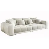 luma-home schönes für dein zuhause Big Sofa XXL 306x134 cm, Lounge Couch mit hochwertiger Federkernpolsterung, viele Kissen, Liegefläche 120x240 cm, Korpus Kunstleder Weiß und Bezug Strukturstoff Grau Beige