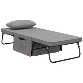 Homcom 4-in-1 Klappbett Gästebett klappbare Reisebett Sessel Ottomane mit 8 cm Matratze 5-Stufen Höhenverstellbar mit stabilem Stahlrahmen Grau 188 x 75 x 38 cm
