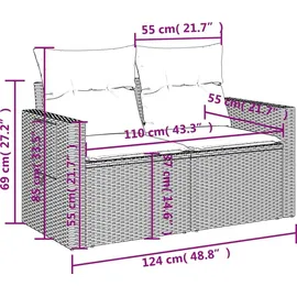 vidaXL Gartensofa-Set mit Kissen, schwarzes Polyrattan
