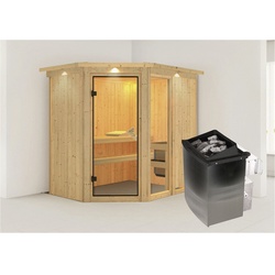 KARIBU Sauna »Paide 1«, inkl. 9 kW Saunaofen mit integrierter Steuerung, für 3 Personen - beige