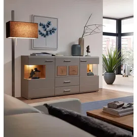 Livetastic Sideboard Suva, Eiche, Glas, Holzwerkstoff, 5 Fächer, 3 Schubladen, 170x94x42 cm, Beimöbel erhältlich, stehend, Wohnzimmer, Kommoden & Sideboards, Sideboards