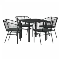 vidaXL 5-teiliges Garten-Dining-Set mit Kissen Schwarz Poly-Rattan - Schwarz