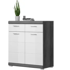 inn.furn Schuhschrank weiß Hochglanz, Rauchsilber grau 90 cm,