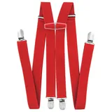 axy Hosenträger für Herren breit 2,5 cm in H-Form mit 4 Hosenträger Clips extra stark längenverstellbar (Rot) - Einheitsgröße