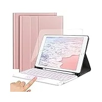 JANOLTY Tastatur für iPad 10.2, QWERTZ Beleuchtete Hülle mit Tastatur für iPad 9./8./7. Generation (iPad 2021/2020/2019),iPad Air 3, iPad Pro 10,5 Zoll Bluetooth Tastatur Hülle, Rosegold