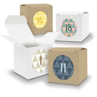 Adventskalender zum Füllen 24x Würfel WEISS BRAUN 650mm u Stickerbogen V06 Z24