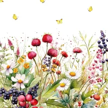 Ti-Flair 20 Servietten Papier 33x33cm 3-lagig - hochwertige Einweg Papierservietten Hochzeitsservietten Motivservietten Blumen und Beeren Bunt