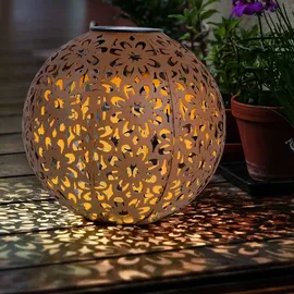 Expo Börse Solarleuchte für Außen Kugel Solar Gartendeko Solarlampe rost Erdspieß, Blumen Dekorstanzungen, Metall, LED warmweiß, D 20 cm, 2er Set