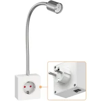 Ledscom.de Steckdosenleuchte/Leselampe LESCH, Schwanenhals, Schalter, chrom/weiß, 1x GU10 max.
