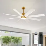 Depuley Groß Deckenventilator mit Beleuchtung für Außen: LED Lampe mit Ventilator für Garten Terrasse,183CM- Leise Deckenventilator mit Licht und APP für Wohnzimmer Restaurant Büro, Weiß und Gold