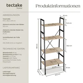 Tectake Leiterregal Bücherregal 57,5 x 35,5 x 139 cm Braun
