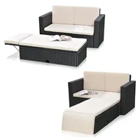 Feel2Home Garten-Essgruppe Gartensofa Fußbank Lounge Polyrattan Outdoor Garnitur versch. Farben, (2-tlg., Sofa & Ottomane), Kissen inkl. Reißverschluss daher abnehm- und waschbar schwarz