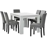 [en.casa] Esstisch weiß matt mit 6 Stühlen hellgrau Kunstleder gepolstert 140x90 Essgruppe Esszimmer