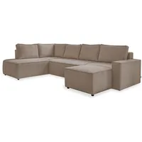 MIUFORM Cord Sofa U Form 322 cm x 194 cm x 89 cm, Ecksofa mit Schlaffunktion und Bettkasten- Brave Dave U- Wohnlandschaft U Form mit Schlaffunktion, Sofa Cord (Taupe, Links ausgerichtet)